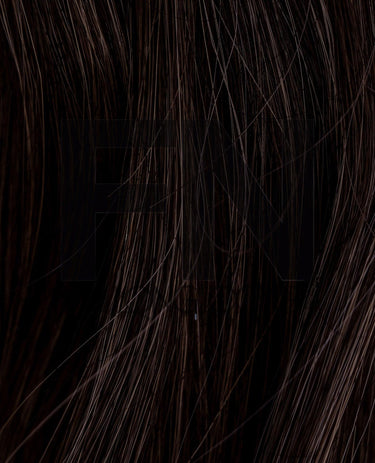 Close-up view of luxury Remy human hair extensions, showcasing the smooth texture and natural dark brown strands.