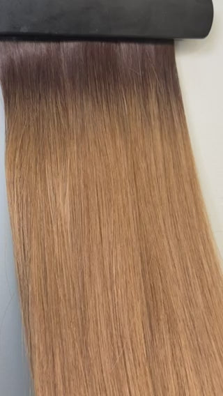 Demonsration video of FNLonglocks rooted dark brwn # to color #6 hair extensions